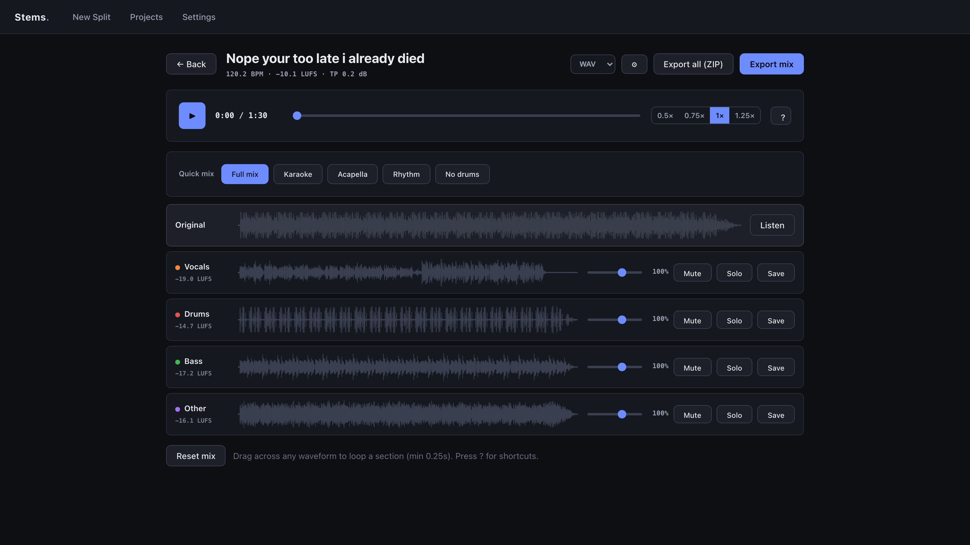 Stems — the in-browser mixer